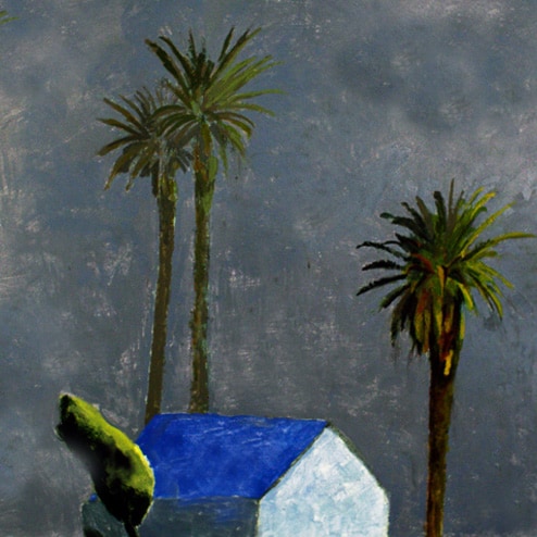 Palm and House with a Blue Roof